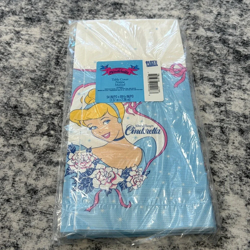 Disney Cinderella Vintage Party Supplies Lot Tablecloth Candle Invitations Blue
